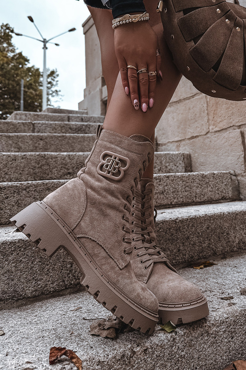 Dámské workery boty s ozdobným prvkem zateplené béžové Kalindra