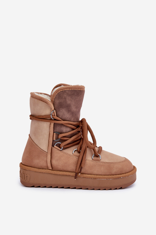 Dámské Sněhule Na Platformě S Tkaničkami D.Franklin DFSH370013 Camel