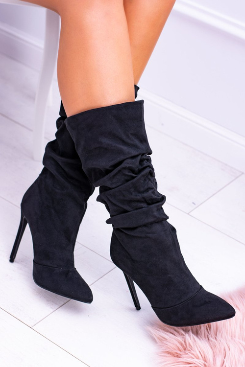 Lu Boo Black High Suede topánky na päte Bellisario
