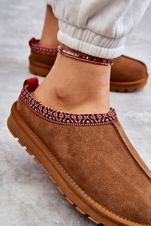 Semišové dámské pantofle s velbloudí kožešinou Buffie