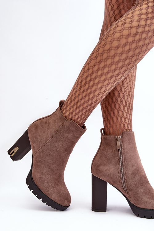 Klasické kožené boty na podpatku hnědé Amy