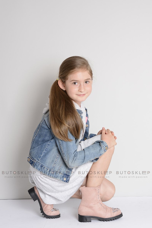 Lu Boo Detské členkové topánky s zirkónmi práškovou ružovou littlecarrie