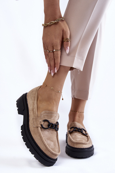 Dámske semišové topánky Loafer la.fi béžové vŕby