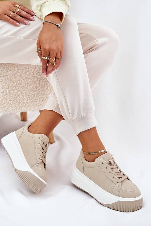 Tenisky Na Masivní Platformě Hladké Béžové Tirvanis