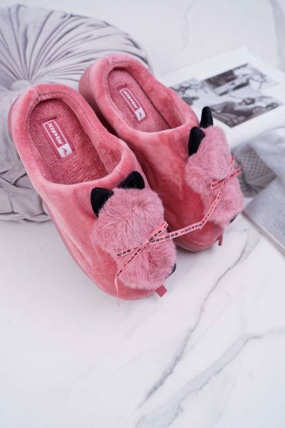 Dámské pantofle s kožešinou kocour červené Kitty