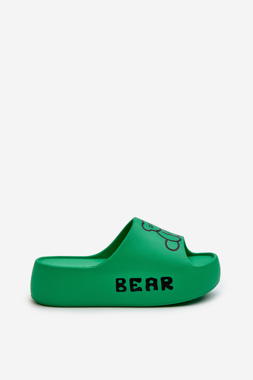 Dámske peny papuče na masívnej podrážke s medveďom Zelená Lamira