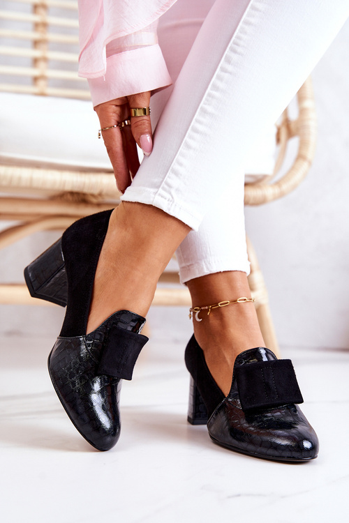 Semišové lodičky z hadí kůže Černé Diana