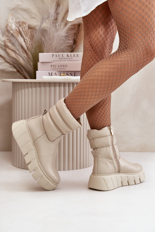 Zazoo 60512 Dámske Kožené Čižmy Na Zips Zateplené Filcom Svetlo Béžové