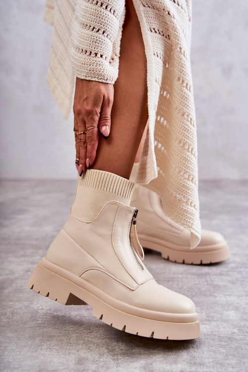 Dámské Ponožkové Kozačky Se Zipem Béžový Shelter