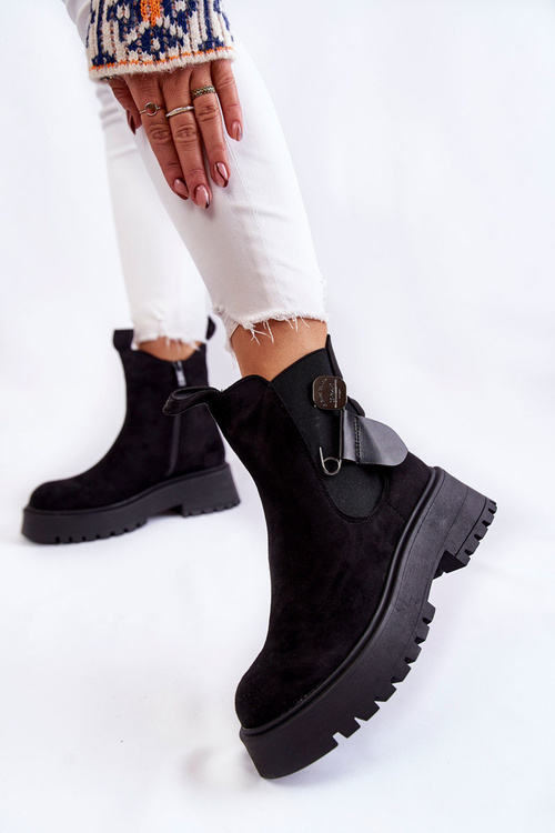 Semišové teplé boty Workers Černe Magnis