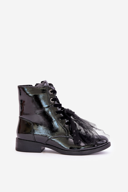 Lakované zateplené čižmy na zips S.Barski HY42-991 čierne