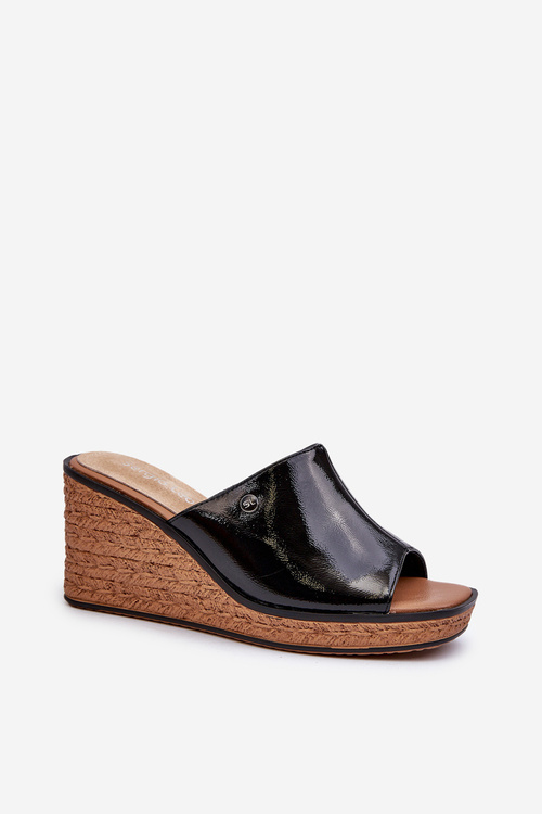 Dámske lakové sandále na platforme Sergio Leone KL213 Čierne