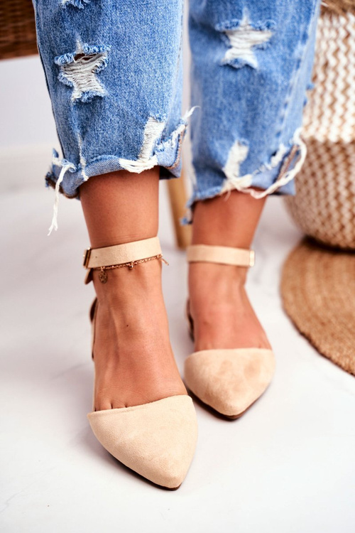 Dámské Ploché Baleríny S Opaskem Se špicem Béžová Allison