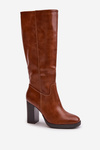 Kozačky Na Podpatku Eko Kůže Před Koleno Camel Riamaya