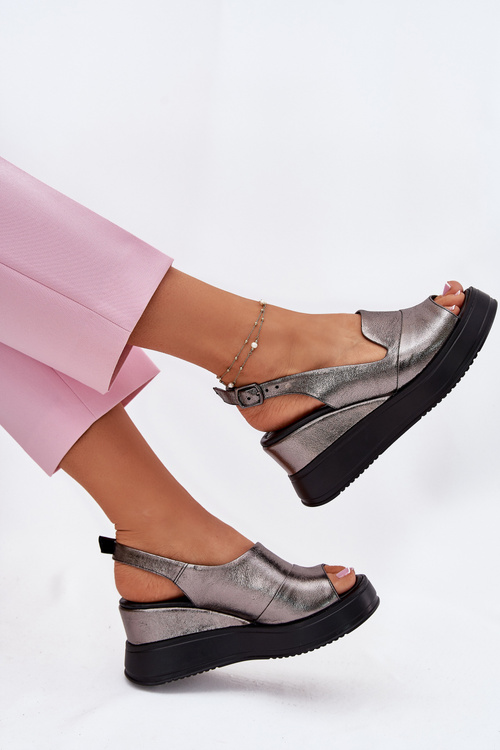 Dámské kožené sandály na klínu Artiker 54C0402 grafitové