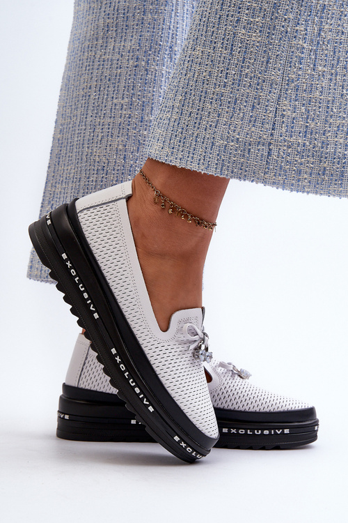 Dámské kozačky z kůže na platformě S.Barski LR400 bílé