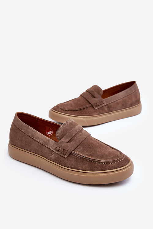 Mužské Semišové Polobotky Loafersy Zazoo 1574 Tmavě Beige
