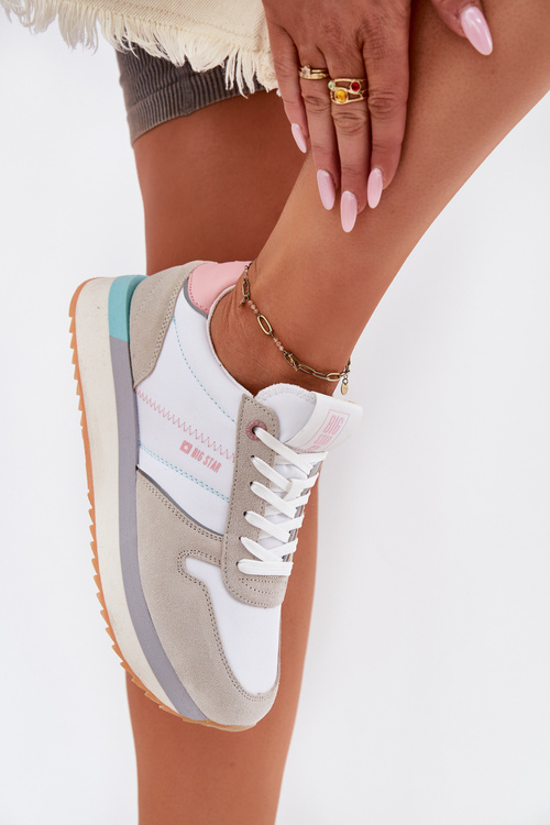 Semišové Dámské Tenisky Big Star RR274A047 HI-POLY SYSTEM Béžovo-Bílé