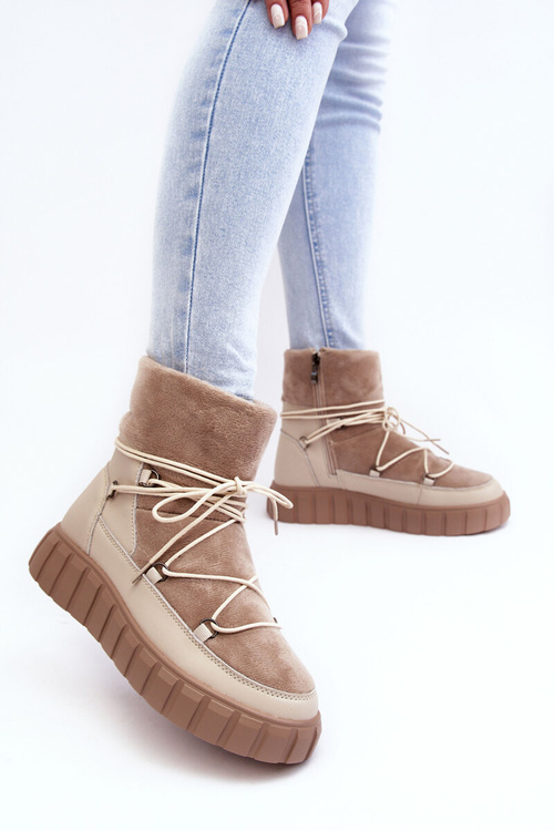Kožené snehové topánky na platforme béžovej Majeva