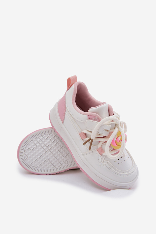 Dětské tenisky na suchý zip s přívěskem Lízátko bílo-růžové Odalira