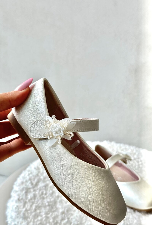 Brokátové Dětské Baletky S Velcro Zapínáním Bežové Jeylin