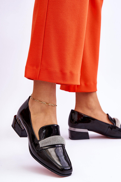 Mokasíny na vysokém podpatku s kubickými zirkony černé Lavern