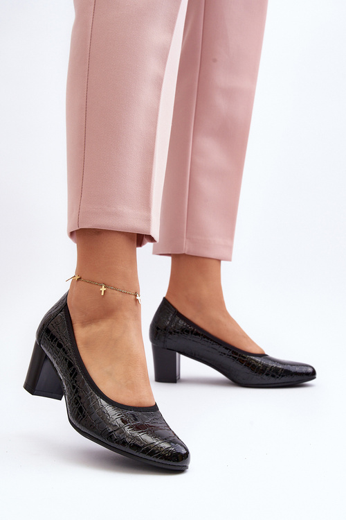 Lakýrované lodičky s potiskem černé Cynania