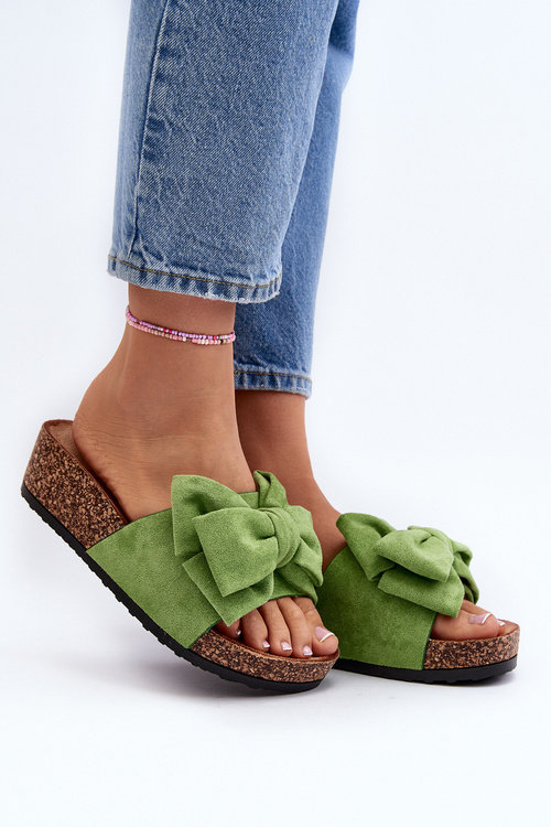 Dámské žabky na korkové platformě s mašlí Zelené Tarena