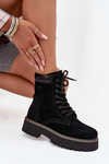Semišové dámske pracovné čižmy na šnúrky Big Star SS274791 Čierne
