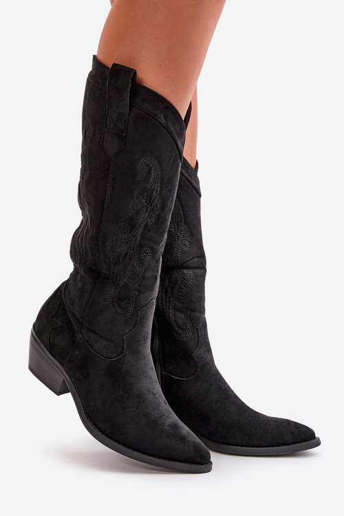 Dámské cowboy boty na nízkém podpatku z ekologického semiše černé Ligelia