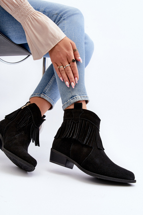 Zazoo 3430 Čierne semišové dámske topánky s franjami
