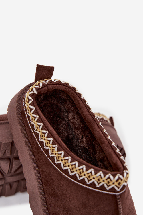 Dětské mládežnické sněhule s výšivkou na platformě čokoládové Jolisse