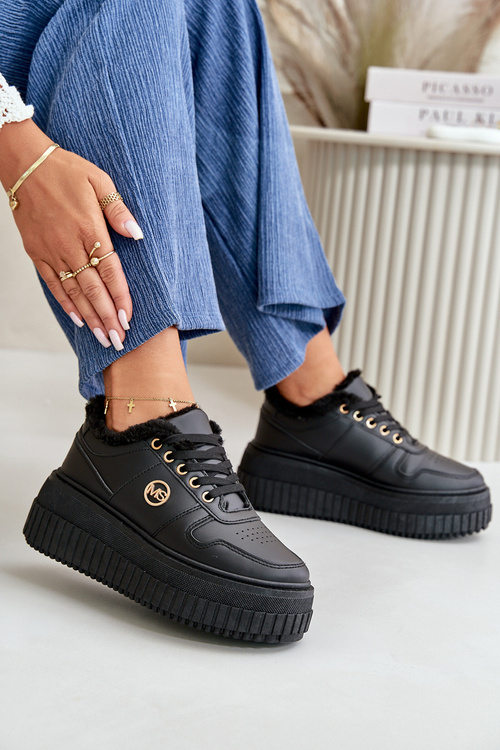 Sneakers Dámska Športová Obuv Zateplená Na Masívnej Podošve Čierne Verissha