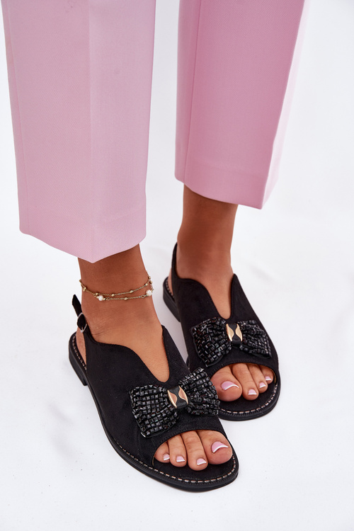 Dámske Sandále S Mašľou Na Plochoském Opätku S.Barski KV51-014 Čierne