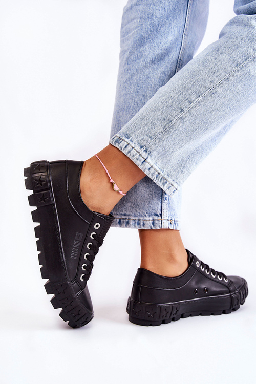 Módne kožené tenisky veľká hviezda kk274143 čierna