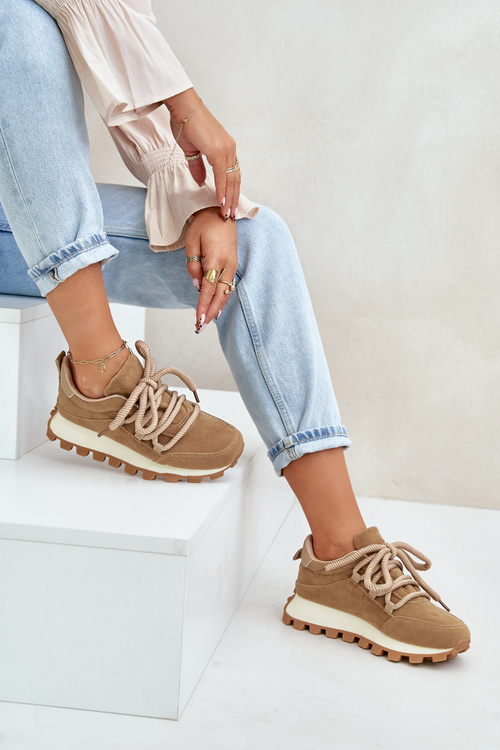 Športové Topánky Tenisky Na Platforme Z Eko Semišu Hnedé Riadella