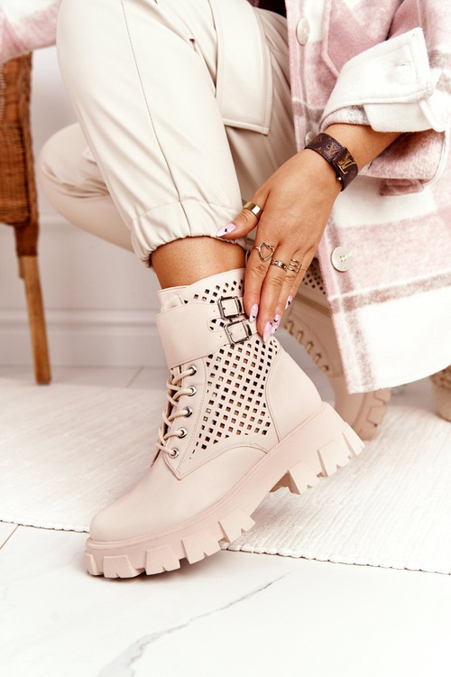 Prolamované Kotníkové Boty Na Platformě Béžové Blown Away