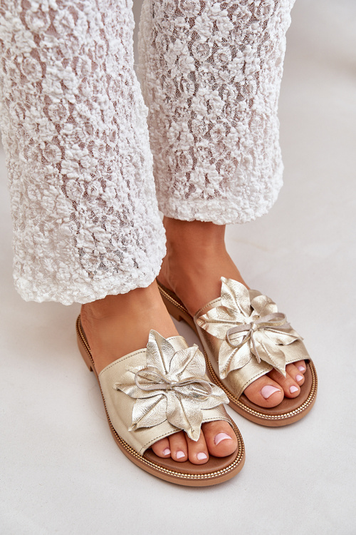 Pantofle S Dekorací Z Pravidelné Kůže Zazoo 3667 Zlaté