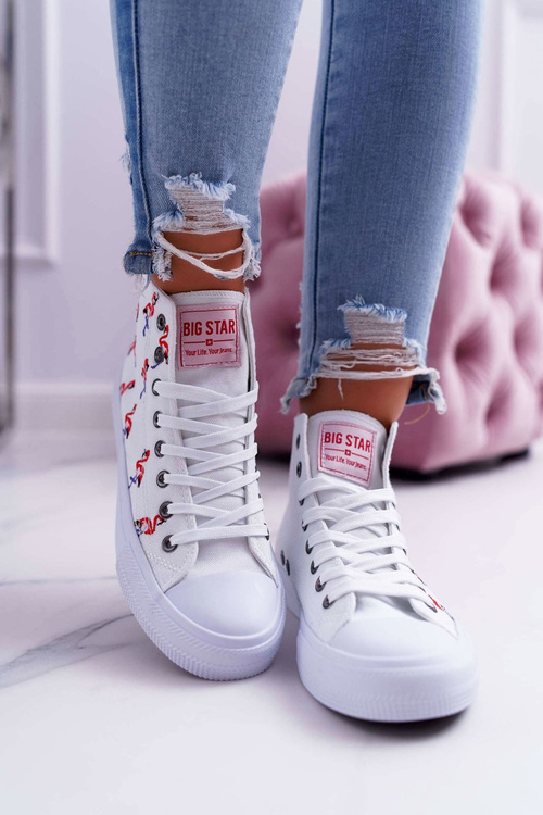 Dámské vysoké tenisky Big Star s plameňáky bílé DD274660