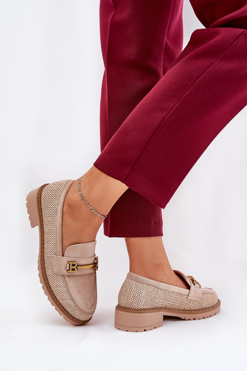 Dámské mokasíny s pletením a zlatým detailem béžové Seffolia