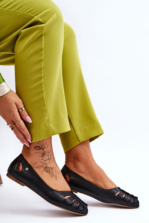 Pohodlná kožená dámska balerína čierna lemarová medzera