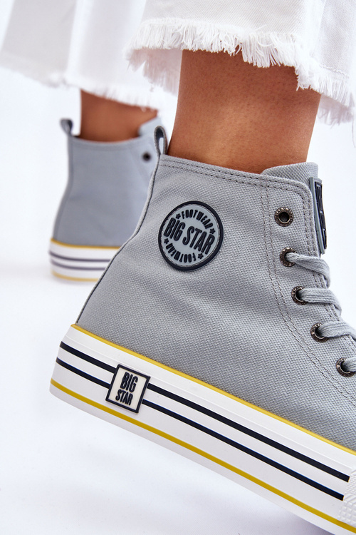 Dámské vysoké textilní tenisky na platformě Big Star LL274188 Světle modrá