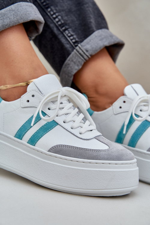 Zazoo N1068S8 Kožené Nízké Tenisky Dámské Na Platformě Bílé