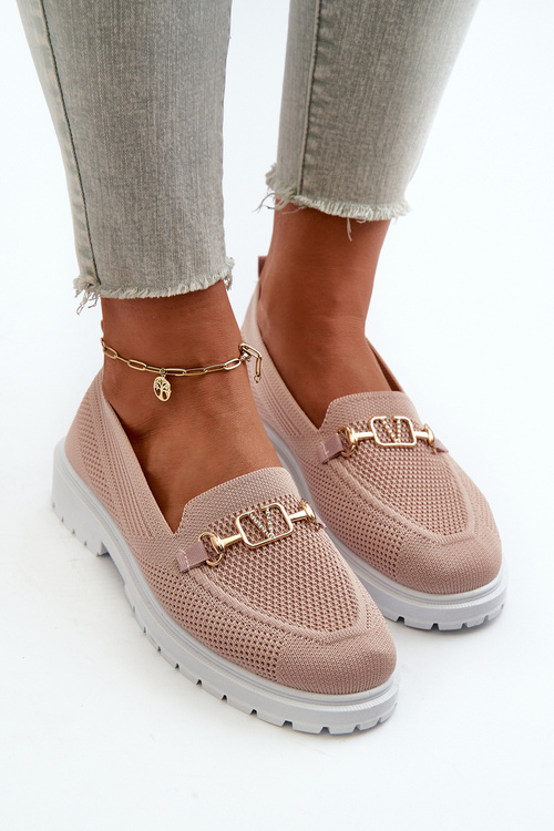 Dámské Mokasíny Na Ploché Podrážce S Zlatým Detailom Růžové Limentia