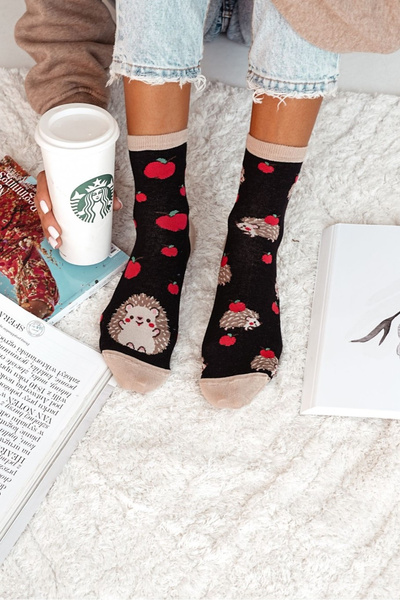 Dámske Ponožky Ježkovia A Jablká Čierne