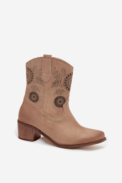 Semišové kožené dámske členkové topánky s perforáciou na podpätku Zazoo 3844 Béžové