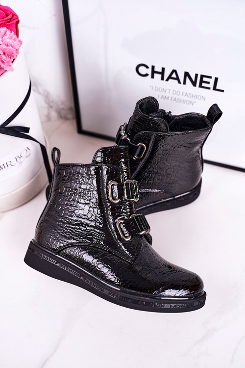 Izolované lakované topánky pre deti čierne zvieracie vzory Maya