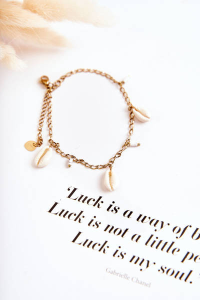 Dámský nastavitelný náramek na kotníku - zlaté mušle