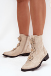 Zateplené dámske členkové topánky na nízkom podpätku s dekoratívnymi kvetmi zlaté Pravienne