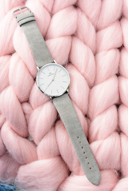 Szary Stylowy Skórzany Damski Zegarek Giorgio&Dario